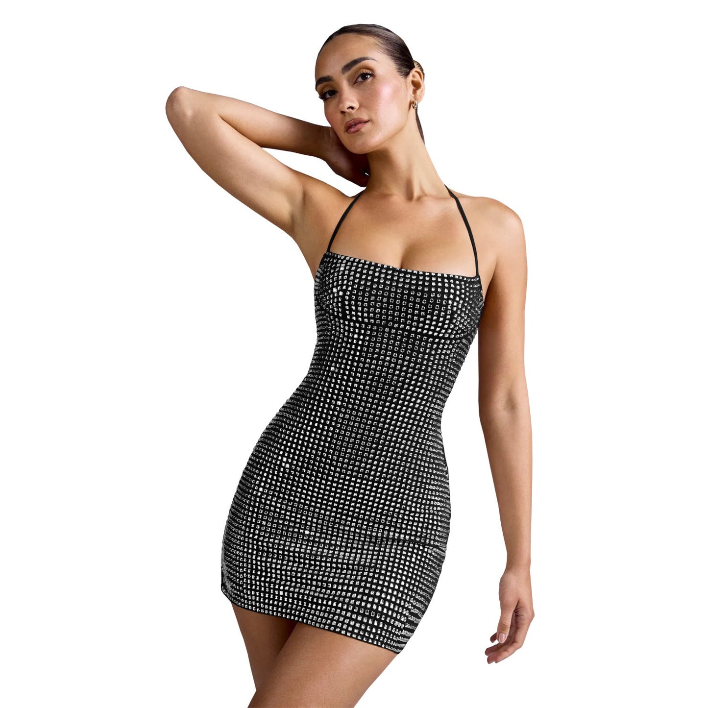 Women's Fashion Wear Sexy Halter Rhinestone Arm Dresses