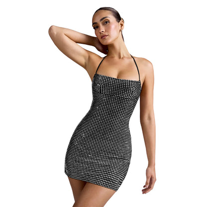 Women's Fashion Wear Sexy Halter Rhinestone Arm Dresses