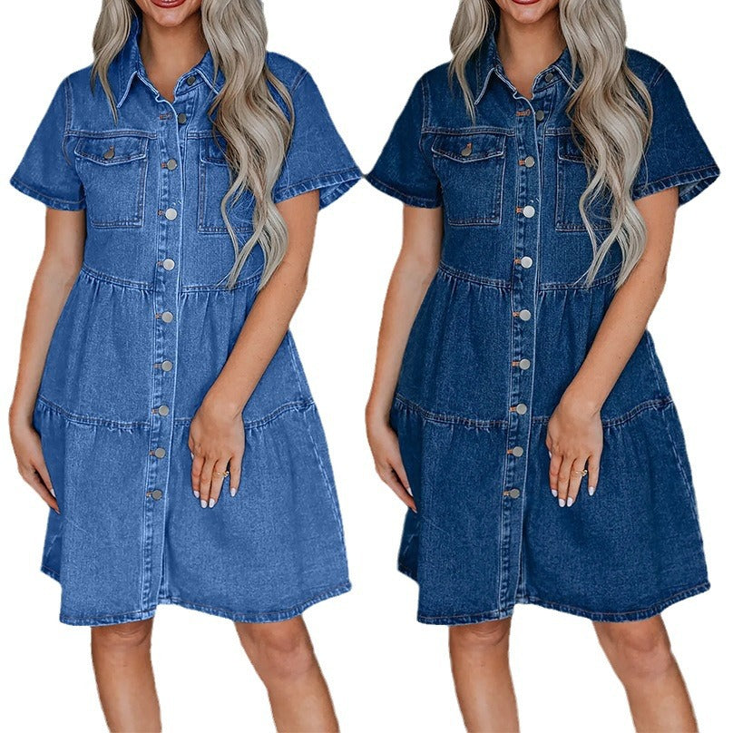 Women's Summer Short-sleeved Lapel Casual Denim Dress Dresses