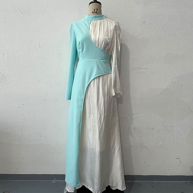 Neck Multicolor Long Sleeve Slim Fit Dresses