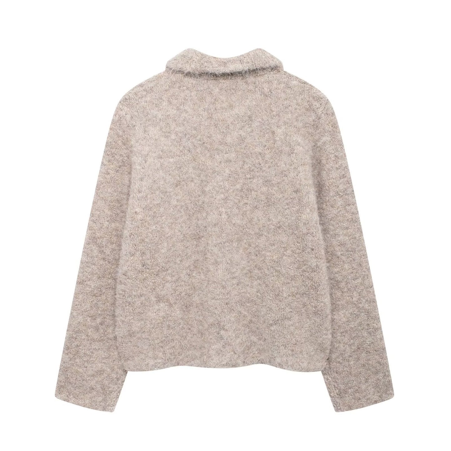 Women's Flower Breasted Artificial Fur Effect Knitted Coats