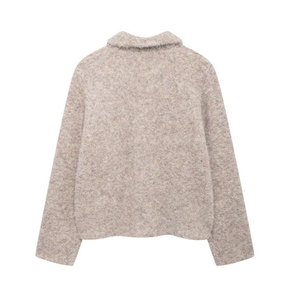 Women's Flower Breasted Artificial Fur Effect Knitted Coats