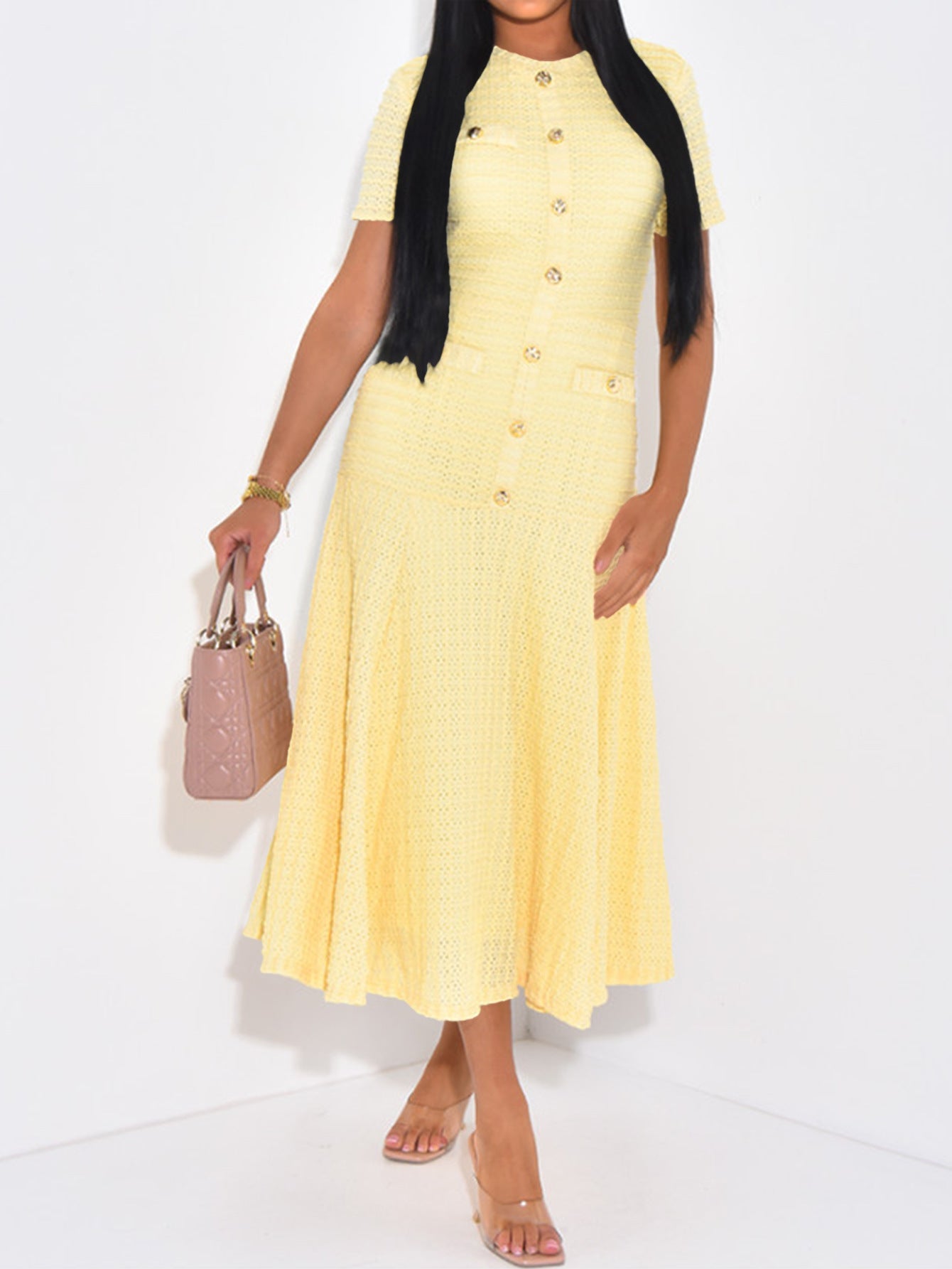 Women's Simple Elegant Style Button Sleeve Maxi Dresses