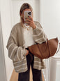 Women's Loose Contrast Color Striped Embroidery Knitted Sweaters