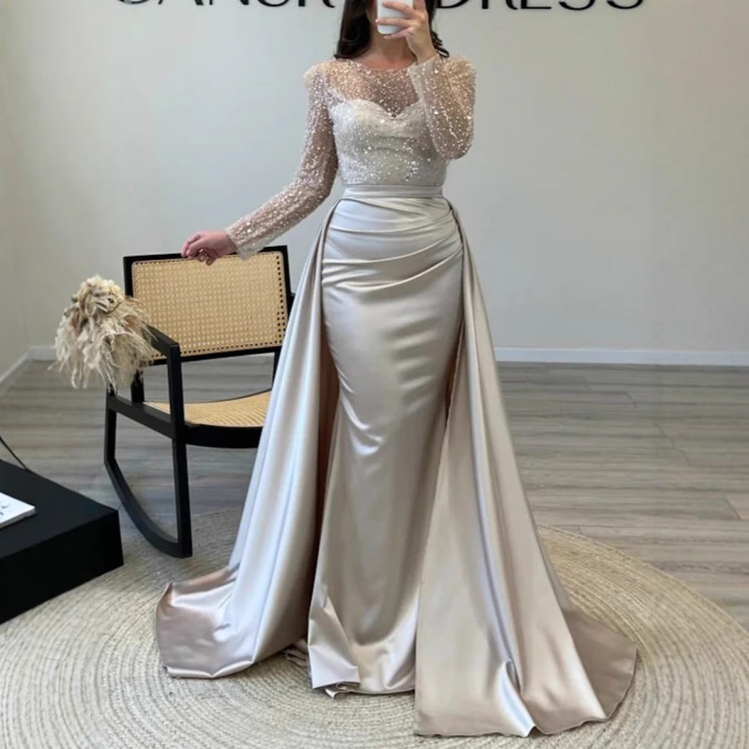 French Satin Rose Gold Fishtail Entry Dresses