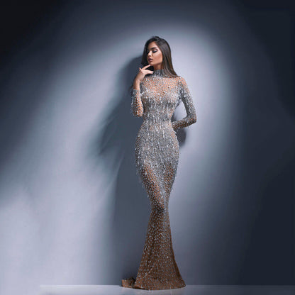 Women's Spring Mesh Long Sleeve Slim Sexy Wedding Dresses