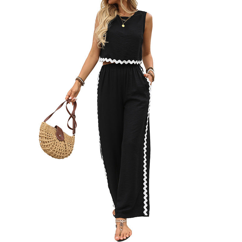 Women's Commute Style Contrast Color Lace Stitching Suits