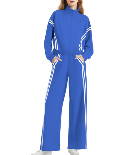 Wear Zipper Sports Contrast Color Striped Suits