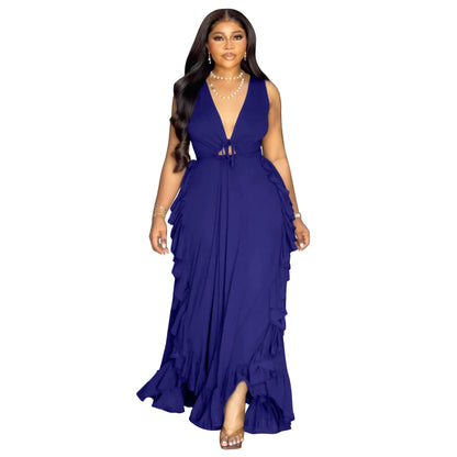 Sexy Cold-shoulder Elegant Ruffled High Waist Dresses