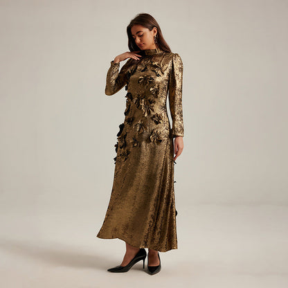 Women's French Three-dimensional Flower Patchwork A- Line Dresses