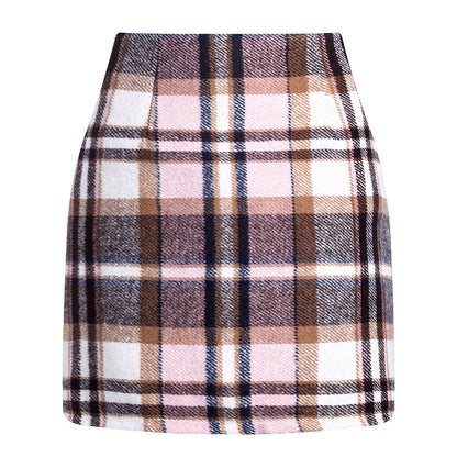 Women's High Waist Tartan Tight Pencil Wool Skirts