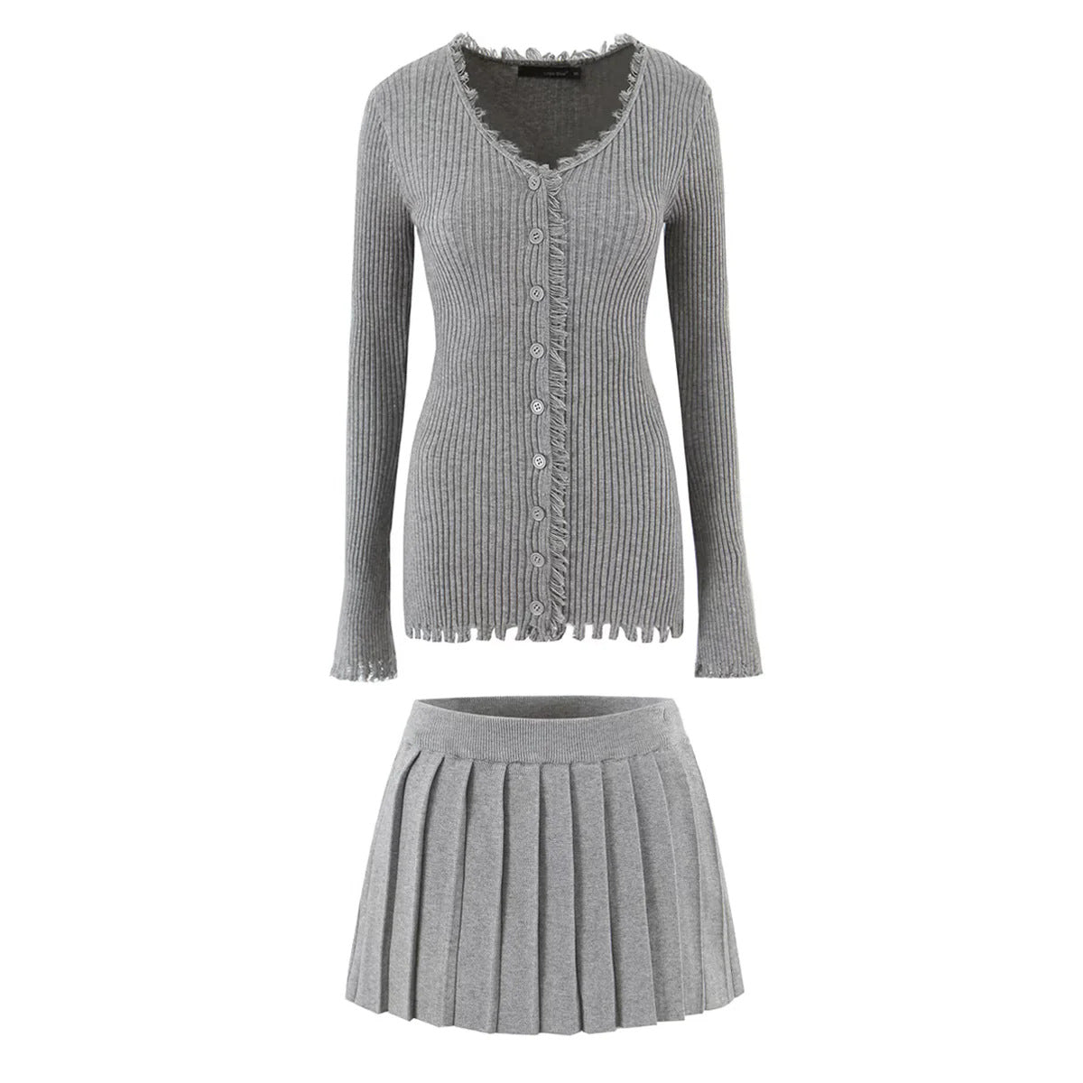Women's Pure Gentle Knitted Two-piece Collar Burrs Tassels Waist Suits