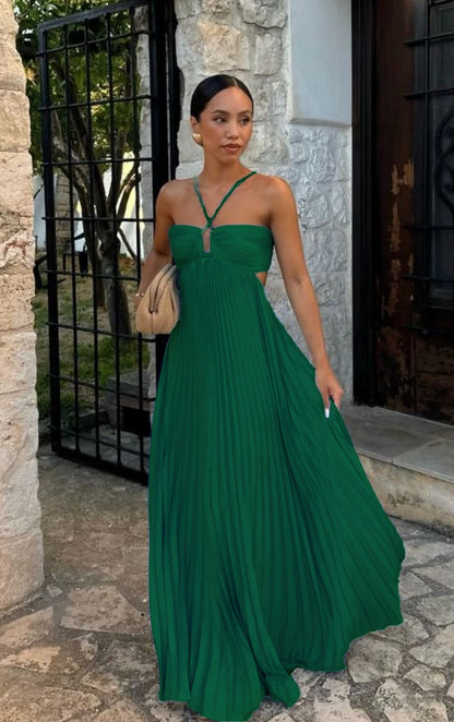 Summer Pure Color Pleated Sleeveless Suspender Dresses