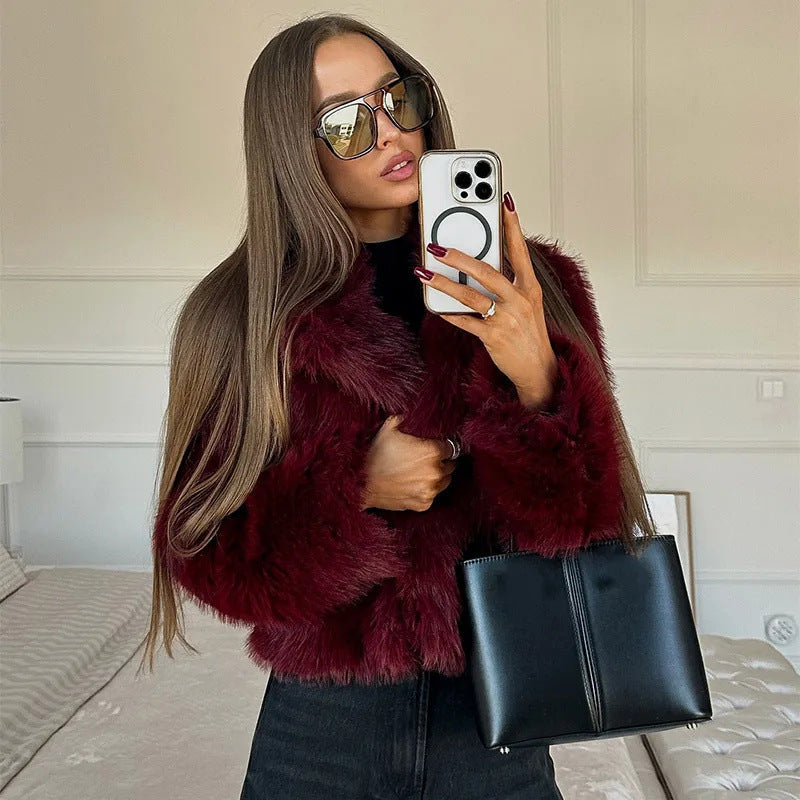 Women's Fashion Elegant Lapel Fur Collar Faux Coats