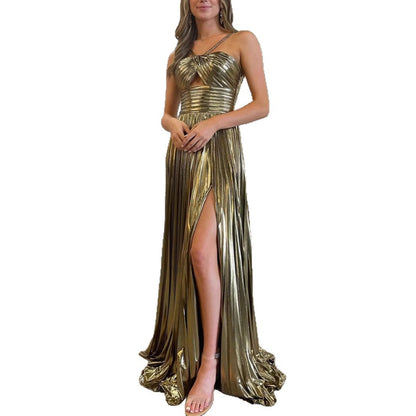 Women's Dress Sexy Split Sleeveless Bronzing Backless Dresses