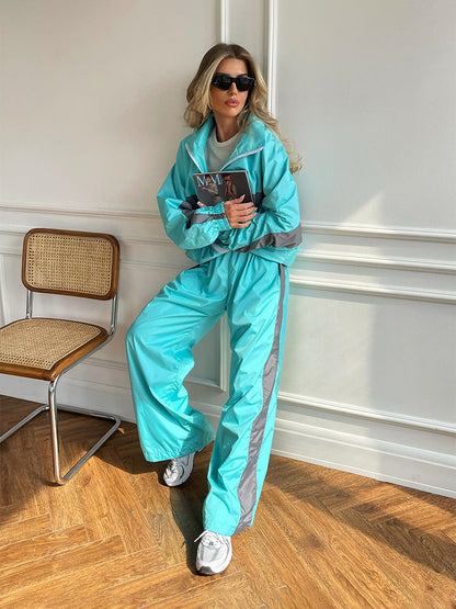 Women's Casual Fashion Loose Color Matching Long Sleeve Zipper Suits