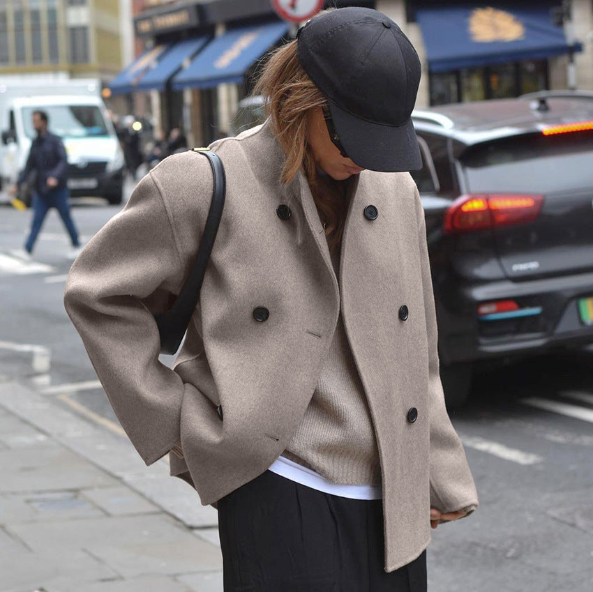 Women's Vintage Brown Woolen Commuter Warm Outerwear Coats