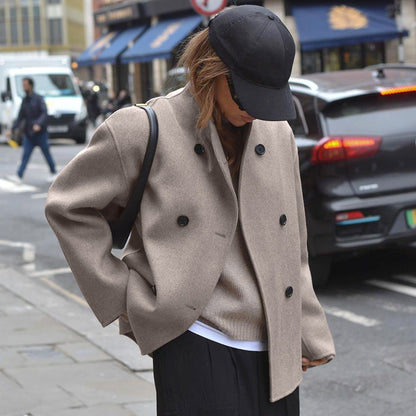 Women's Vintage Brown Woolen Commuter Warm Outerwear Coats