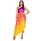 Women's Fashion Wear Printed Diagonal Collar Pleated Dresses
