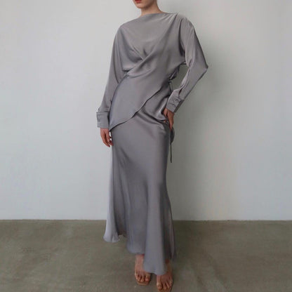 Women's Hot Elegant Graceful Satin Long-sleeved Two-piece Tops