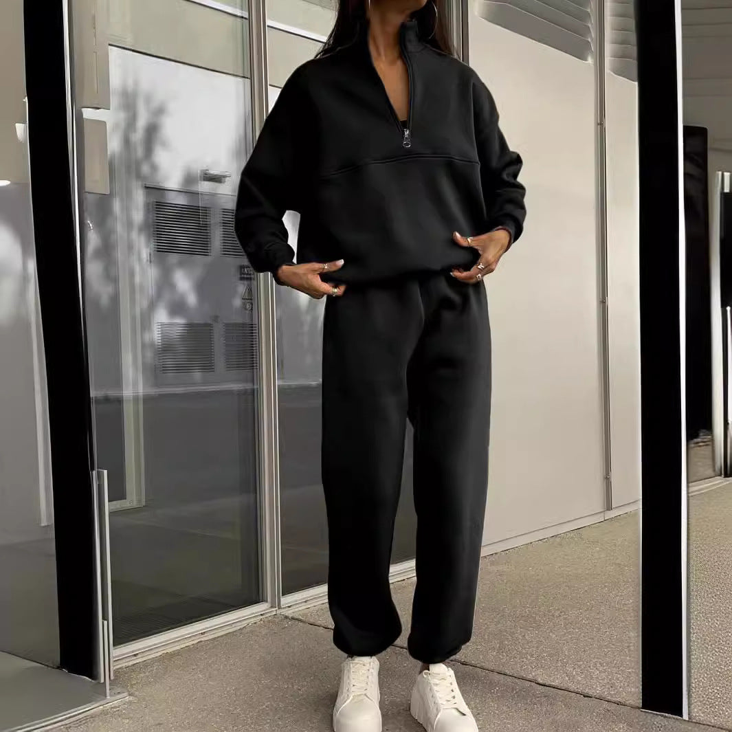 Fashion Zipper Lapel Solid Color Casual Suits