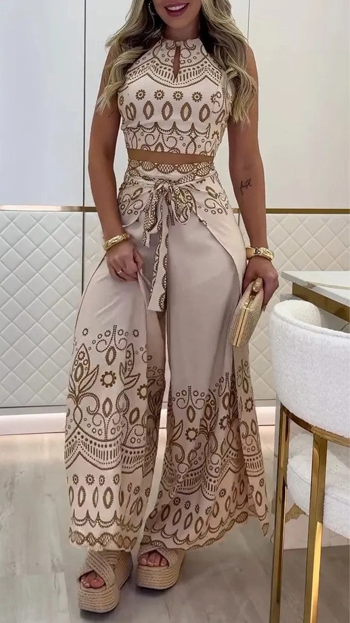 Women's Summer Retro Ethnic Style Halter Wide Suits