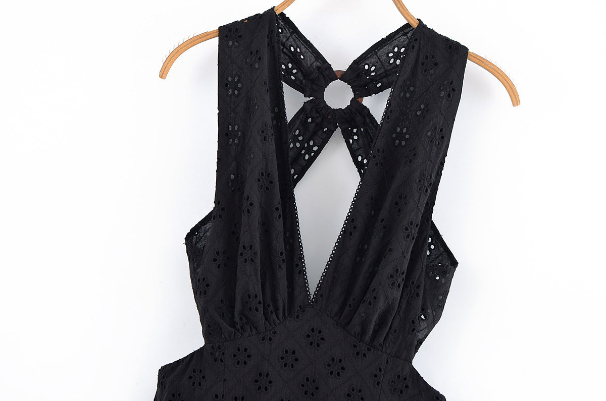 Women's Spring Hollow Embroidered Pullover Halter Backless Clothing