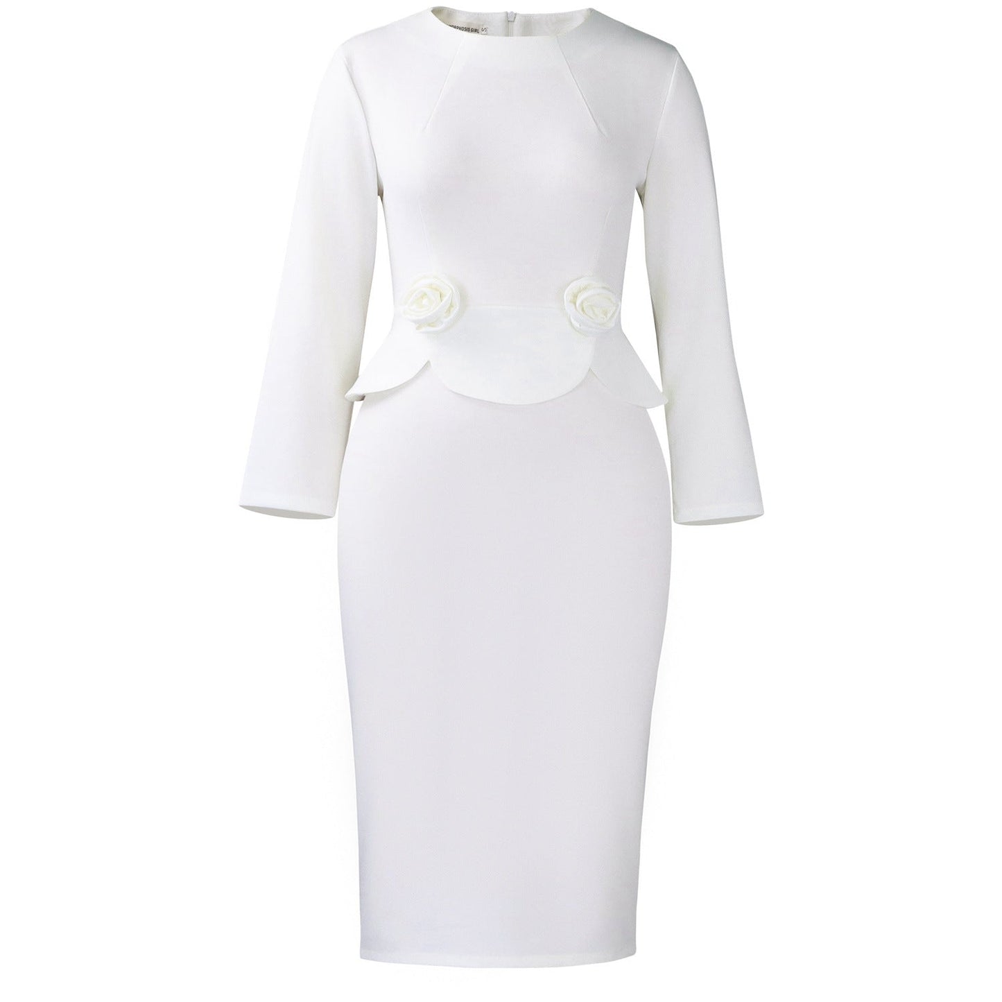 Women's Fashion Round Neck Long Sleeve Solid Dresses