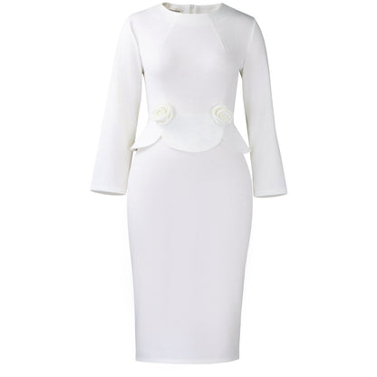 Women's Fashion Round Neck Long Sleeve Solid Dresses