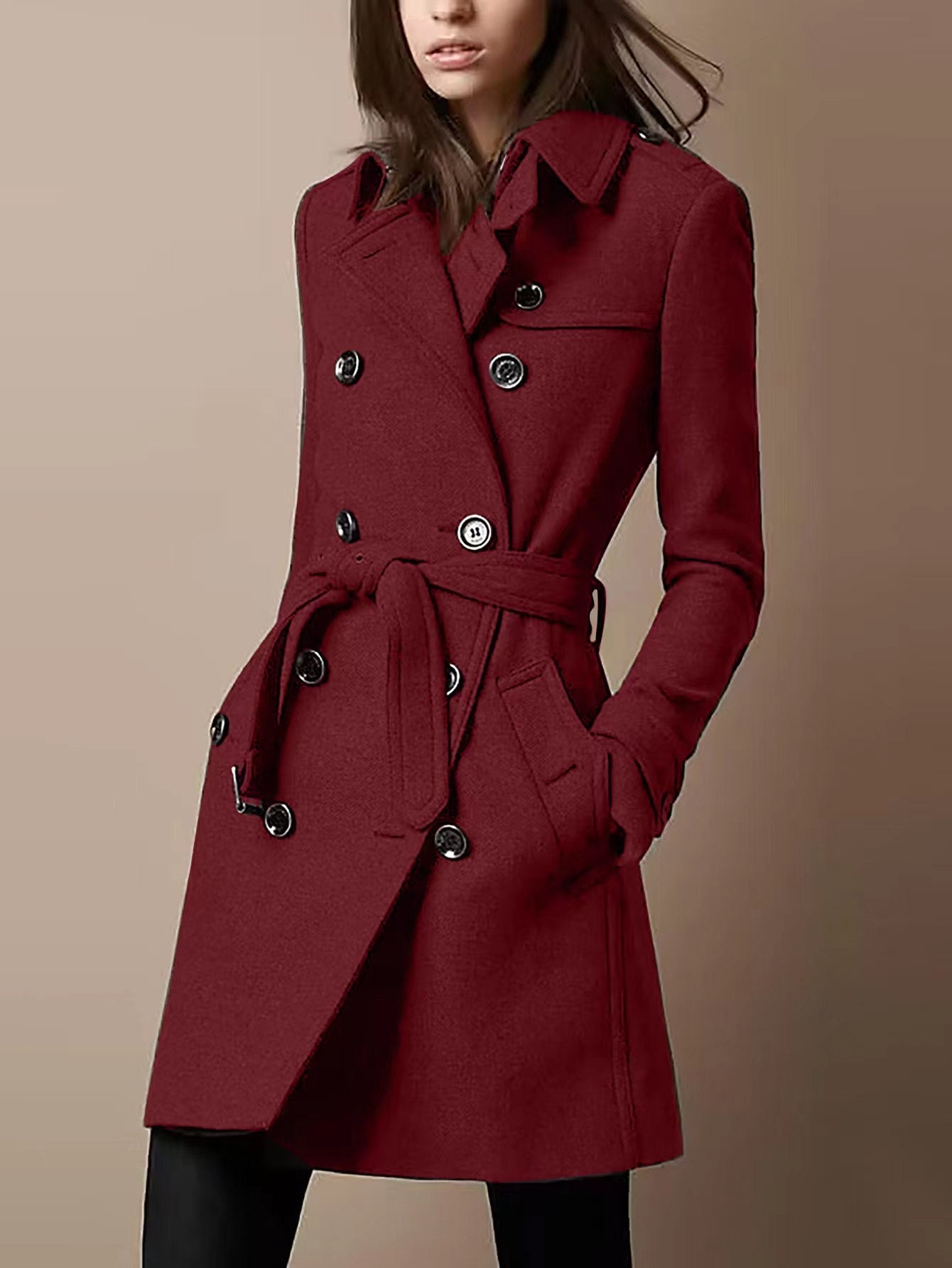 Women's Attractive Double Breasted Casual Woolen Coats