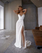 Women's Sequined Suspender Split Backless Solid Color Wedding Dresses