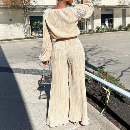 Women's Home Casual Loose Pleated High Elastic Suits