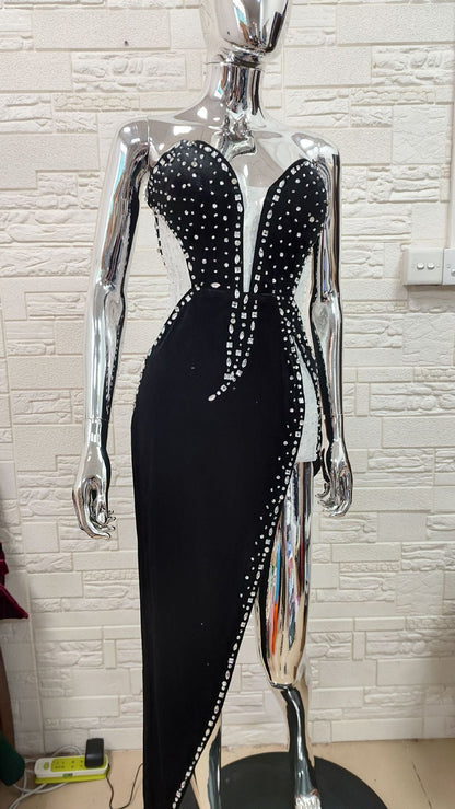 Dress Veet Sexy High Slit Beaded Dresses
