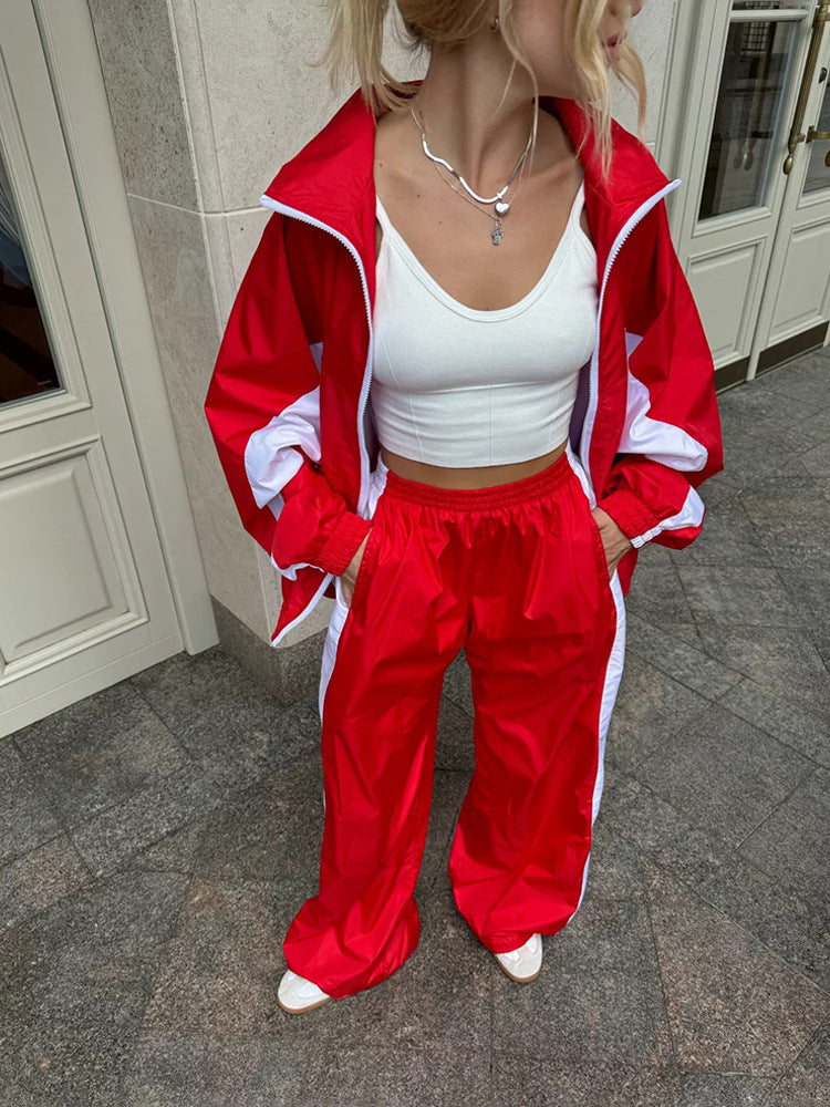 Women's Casual Fashion Loose Color Matching Long Sleeve Zipper Suits
