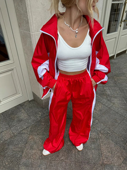 Women's Casual Fashion Loose Color Matching Long Sleeve Zipper Suits