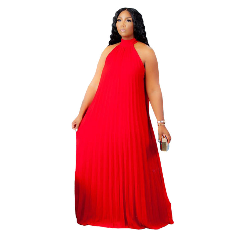 Women's Elegant Graceful Pleated Spring Outing Sleeveless Dresses