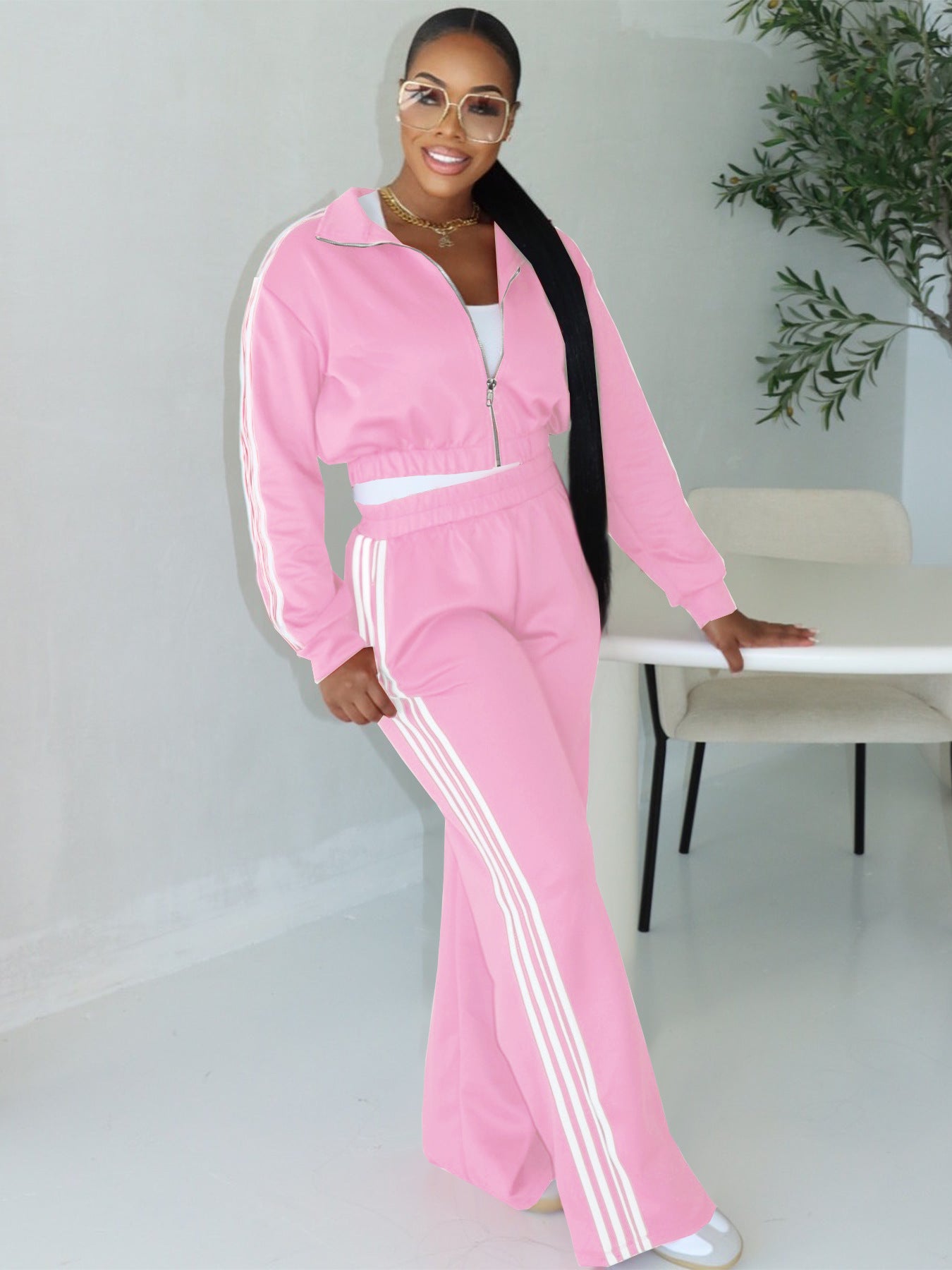 Autumn Striped Zipper Thickening Leisure Commute Suits