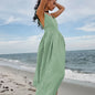 Women's Khaki Cotton Linen Sleeveless Holiday Mid-length Tied Clothing