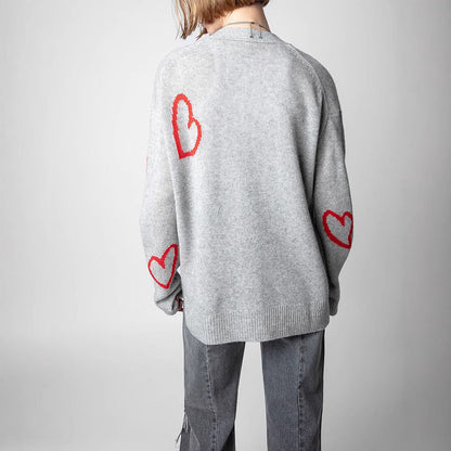 Women's Early Autumn French Niche Red Love Jacquard Sweaters