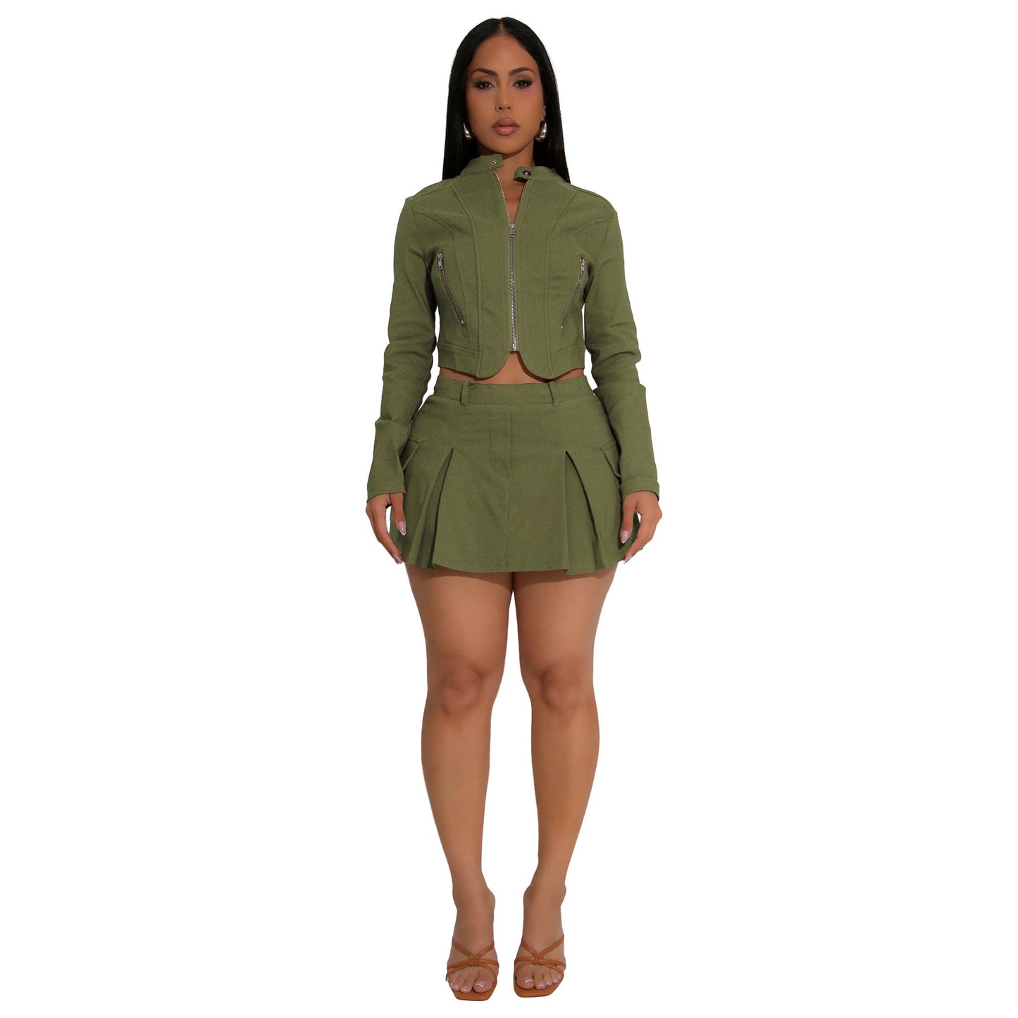 Women's Long-sleeved Zipper Sexy Two-piece Set Suits