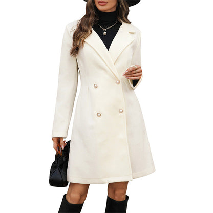 Elegant Style Pearl Fastener Decoration Solid Coats