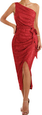 Women's Shoulder Sequins Dress Shiny Glitter Slim Dresses