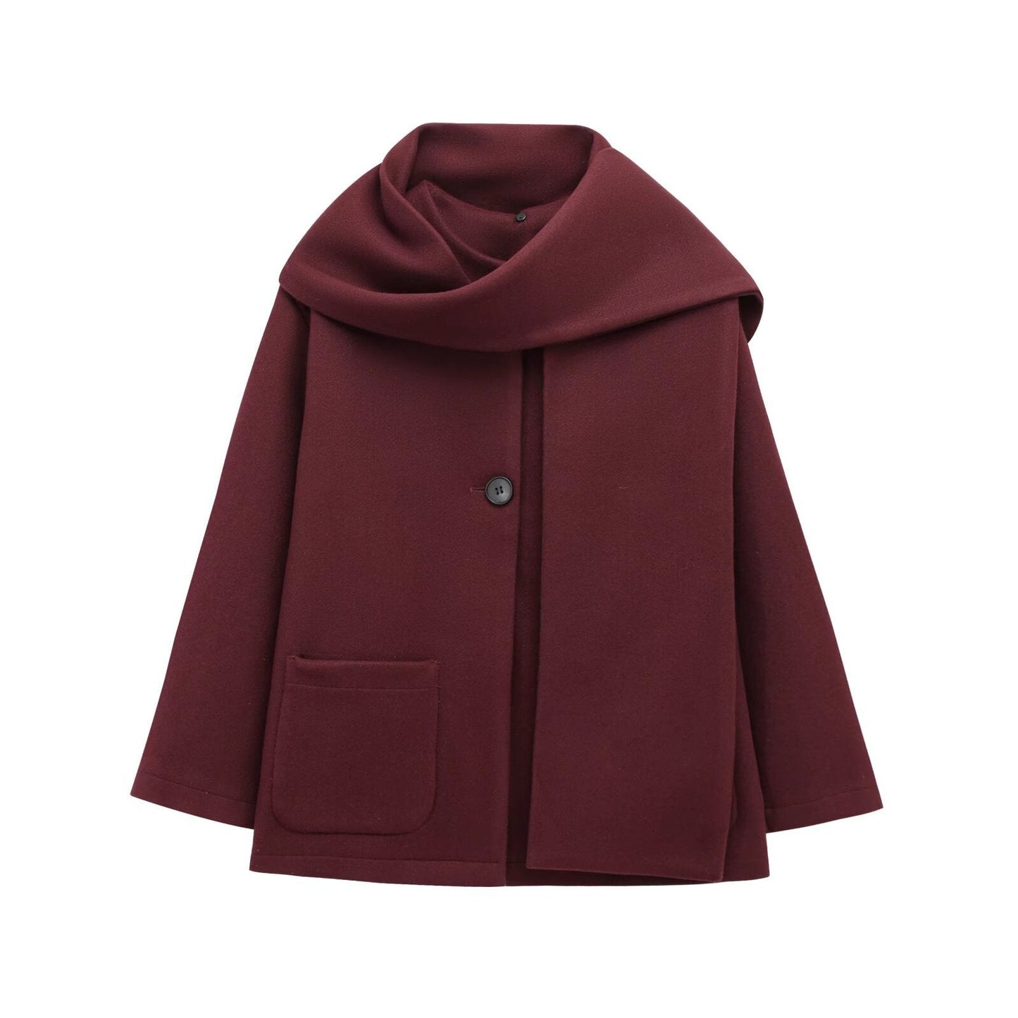 Women's Homemade Blended Scarf Round Neck Long Coats