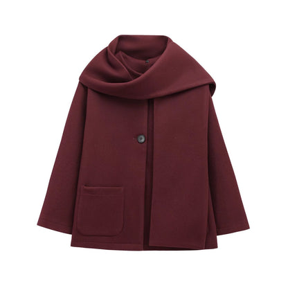 Women's Homemade Blended Scarf Round Neck Long Coats