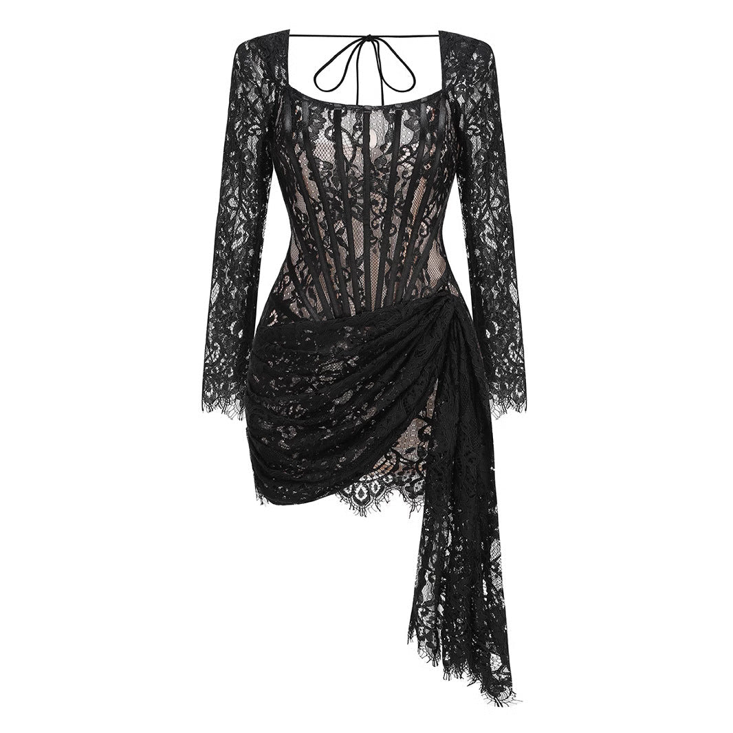 Long Sleeve Sexy Lace Fishbone Waist Skirts