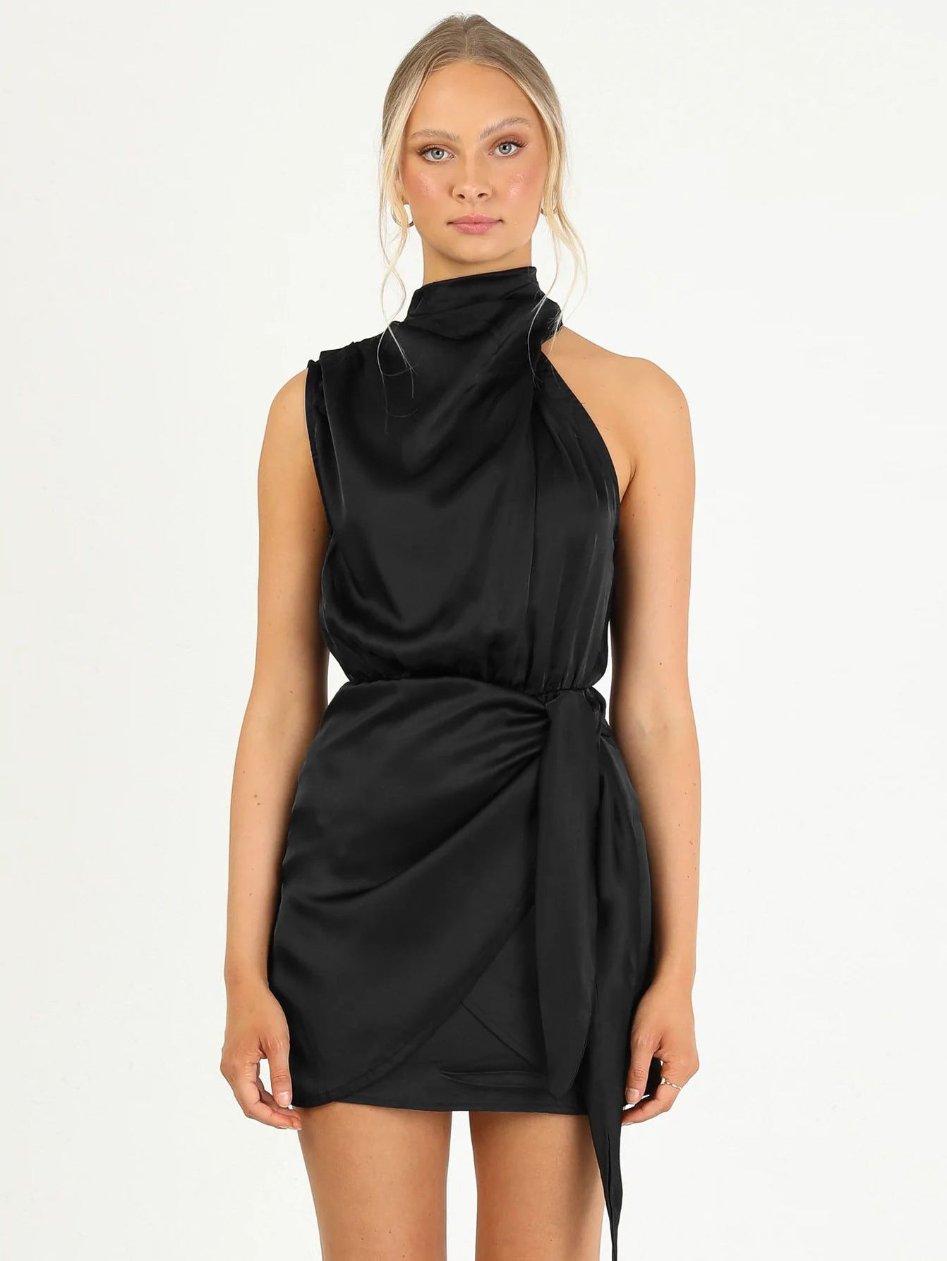 Fashion Halter Advanced Satin Tied Slim Fit Dresses