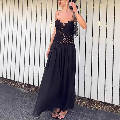 Women's Solid Color Stitching Lace Embroidery Dress Dresses