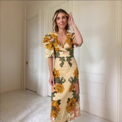 Women's Linen Positioning Print Dress Loose Vacation Dresses