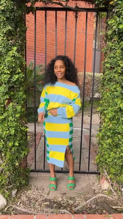Women's Slouchy Unique Long-sleeved Striped Slit Suits