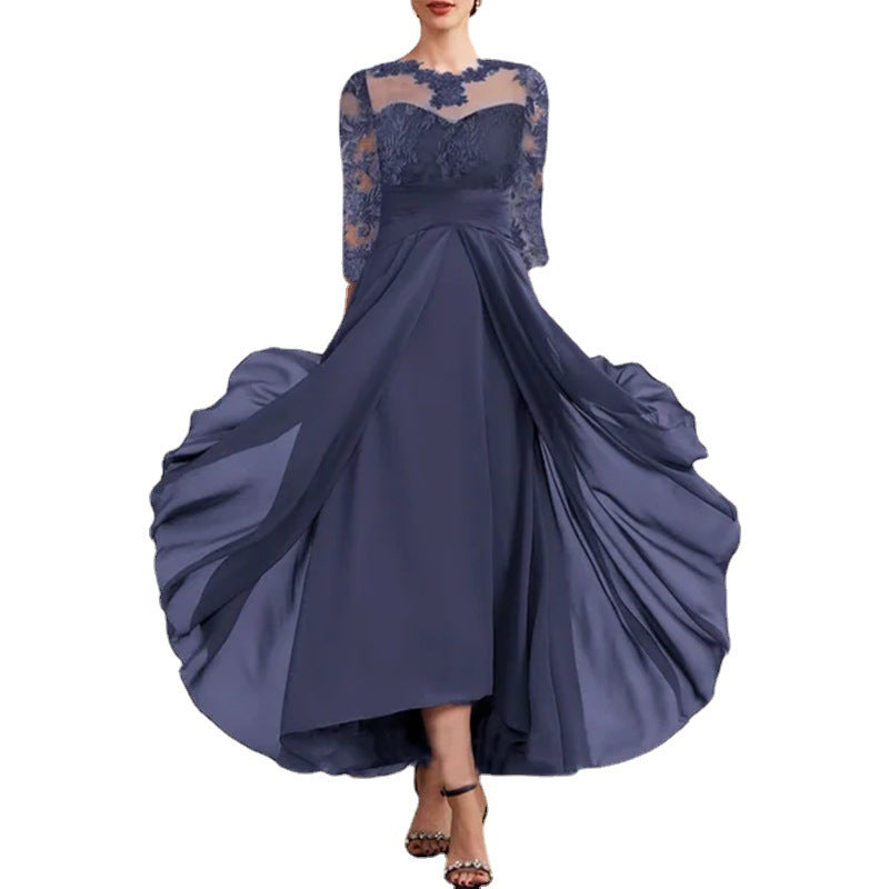 Women's Dress Chiffon Stitching Lace Long Bridesmaid Dresses